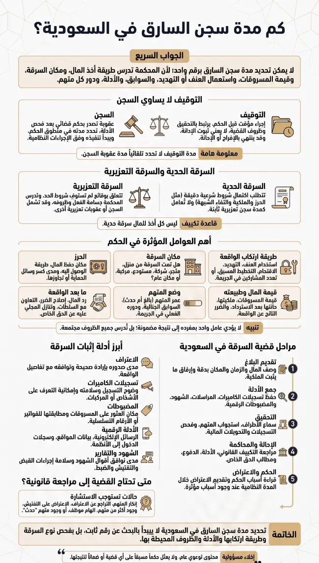 كم مدة سجن السارق في السعودية 1 إنفوجرافيك يوضح كم مدة سجن السارق في السعودية والفرق بين التوقيف والسجن والعوامل المؤثرة في الحكم