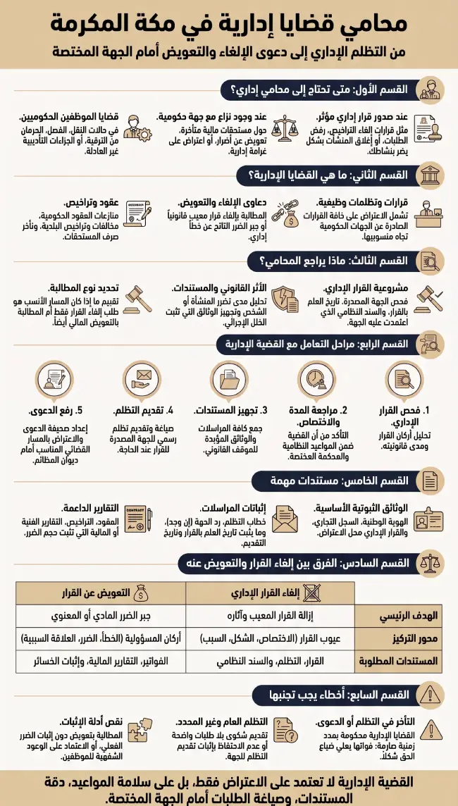 إنفوغرافيك عن محامي قضايا إدارية في مكة المكرمة