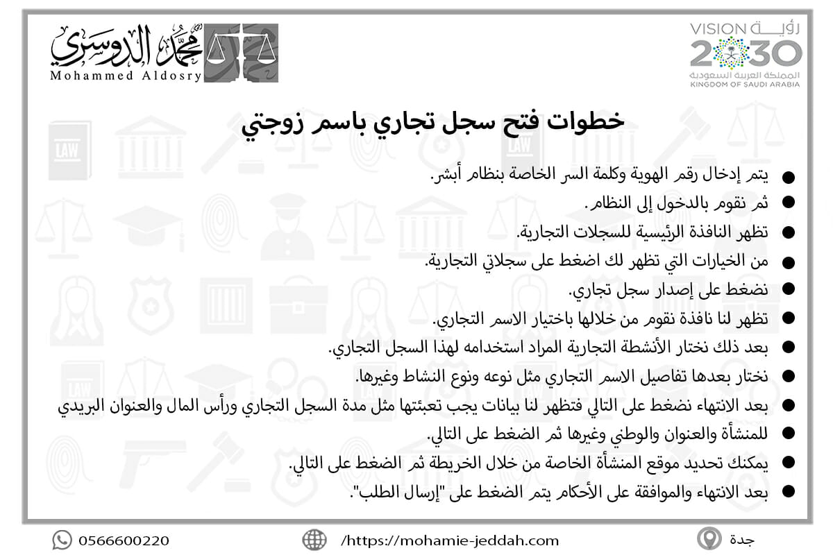 خطوات فتح سجل تجاري باسم زوجتي