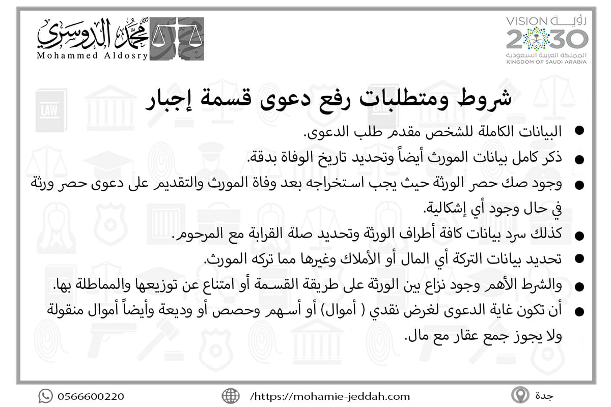 شروط ومتطلبات رفع دعوى قسمة إجبار