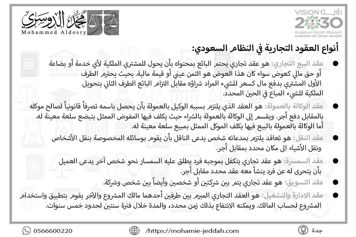 أنواع العقود التجارية في النظام السعودي