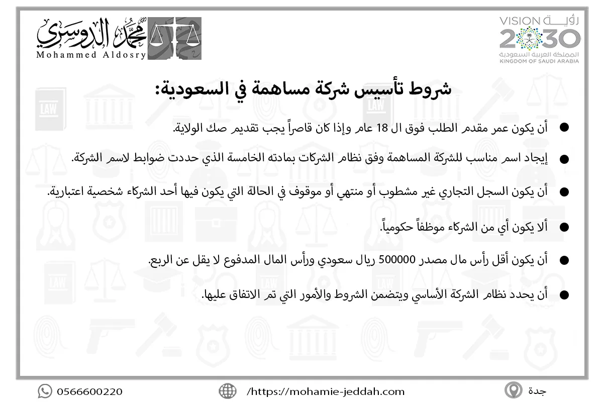 شروط تأسيس شركة مساهمة في السعودية