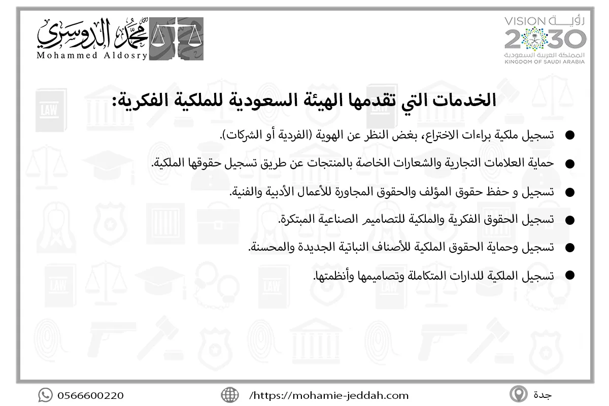 الخدمات التي تقدمها الهيئة السعودية للملكية الفكرية