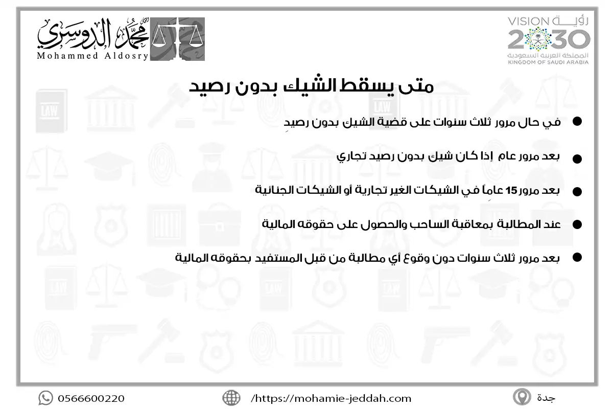 متى يسقط الشيك بدون رصيد
