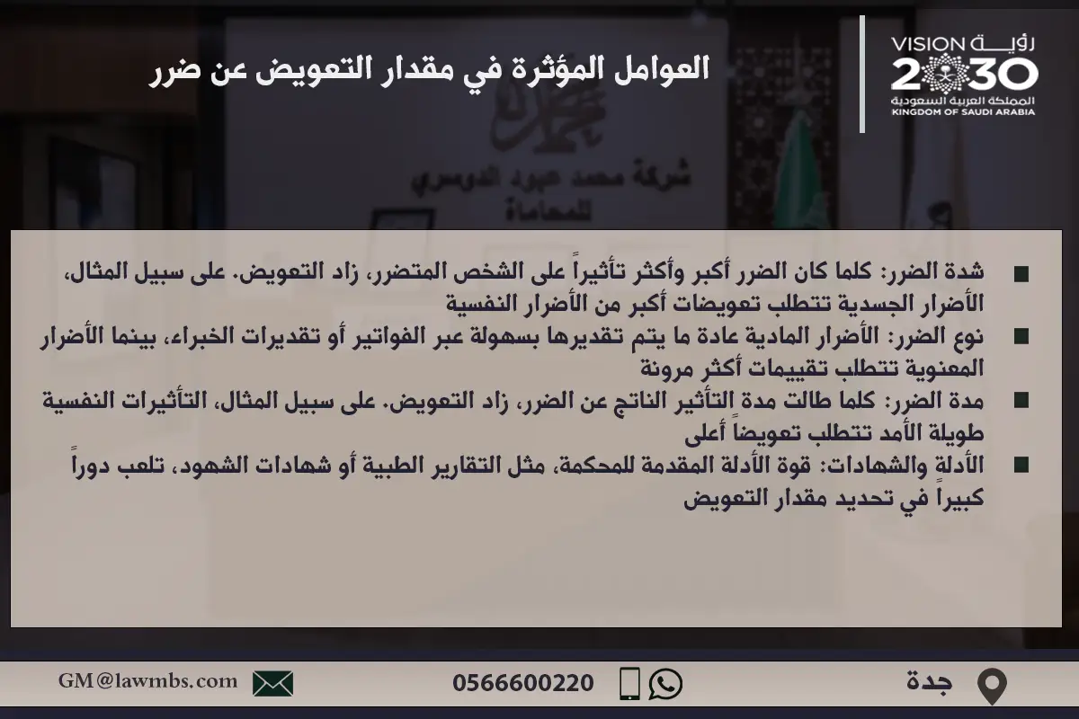 العوامل المؤثرة في مقدار التعويض عن ضرر