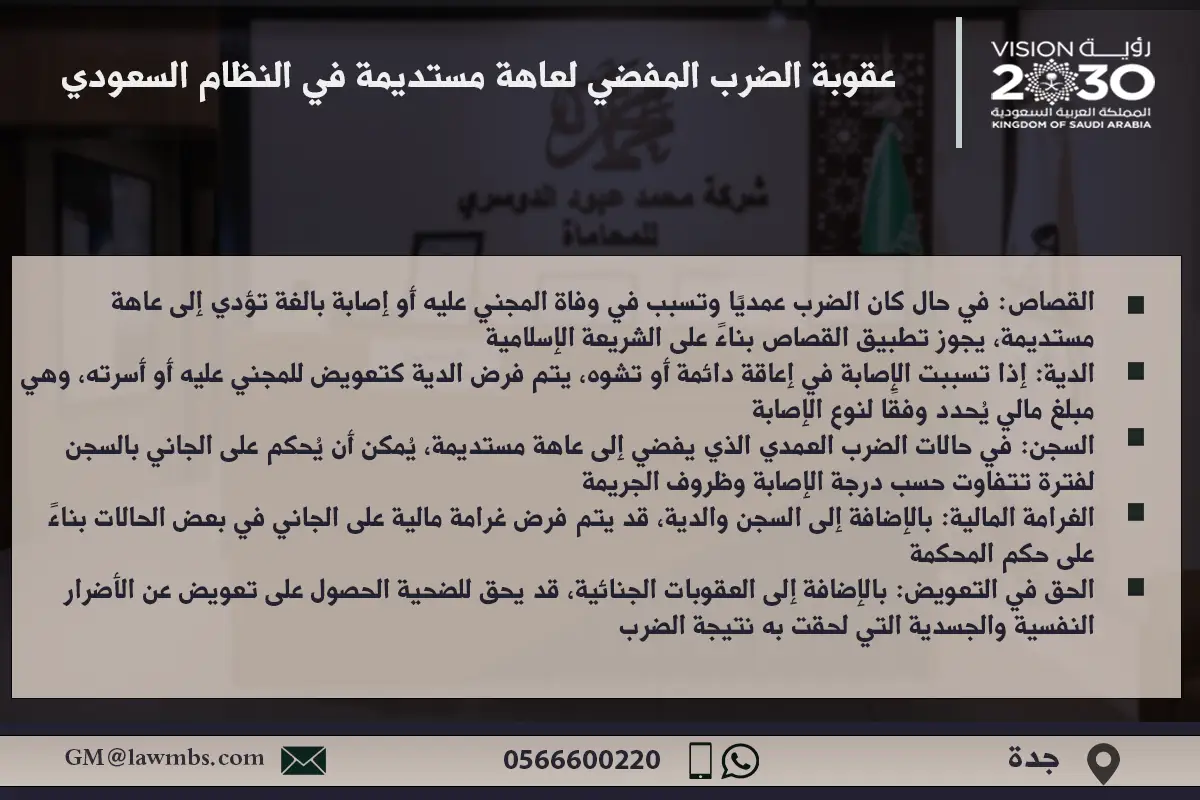 عقوبة الضرب المفضي لعاهة مستديمة في النظام السعودي