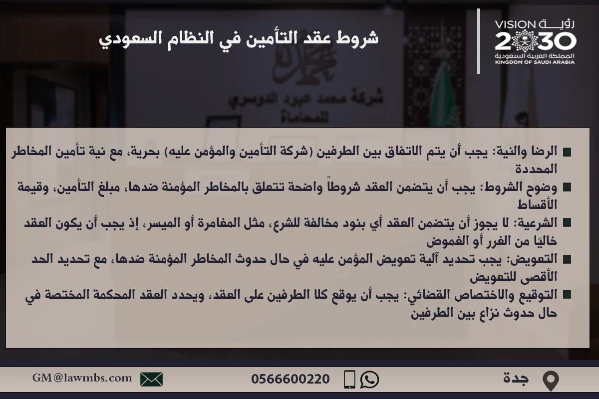 شروط عقد التأمين في النظام السعودي - المتطلبات القانونية لصياغة عقد التأمين وفقًا للأنظمة السعودية