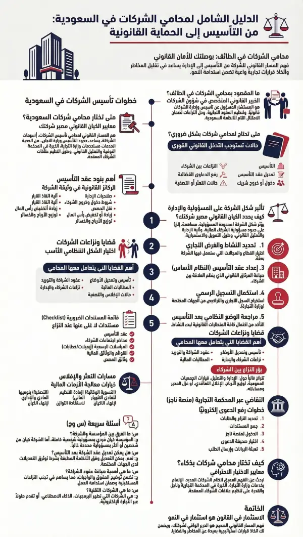 محامي شركات في الطائف التأسيس والعقود ونزاعات الشركاء