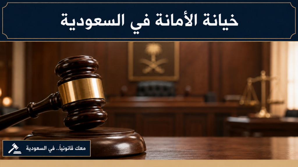 صورة بارزة لمقال خيانة الأمانة في السعودية، تتضمن مطرقة قاضٍ داخل مشهد قضائي.